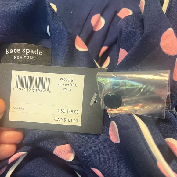 Kate Spade Blue with Pink Polka Dots Pajama Set Sz M NWT - Picture 4 of 5